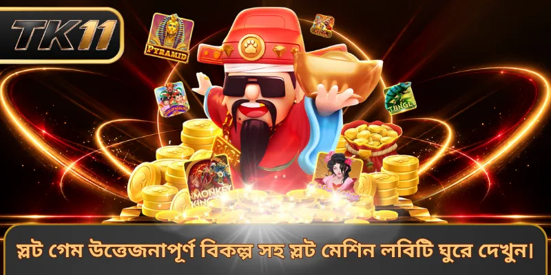 স্লট গেম উত্তেজনাপূর্ণ বিকল্প সহ স্লট মেশিন লবিটি ঘুরে দেখুন।
